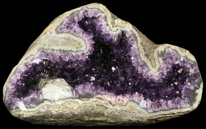 Deep Purple Amethyst Geode with Calcite - Top Quality #50065